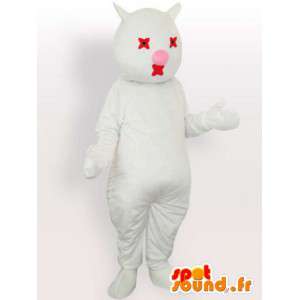 Blanco y rojo de la mascota del gato - Traje de felpa gato blanco - MASFR00869 - Mascotas gato