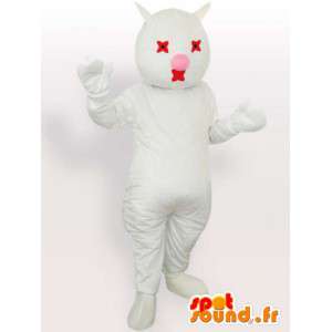 Mascotte de chat blanc et rouge - Costume peluche de chat blanc - MASFR00869 - Mascottes de chat