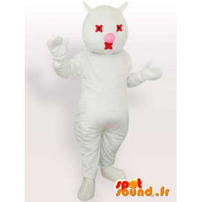 Blanco y rojo de la mascota del gato - Traje de felpa gato blanco - MASFR00869 - Mascotas gato