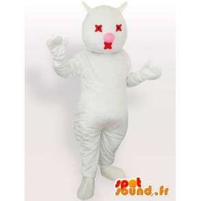 Witte kat mascotte en rood - pluche witte kat kostuum - MASFR00869 - Cat Mascottes