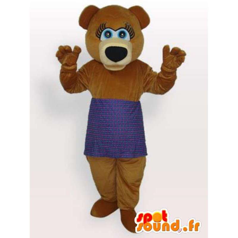 紫のエプロンが付いた茶色のクマのマスコット-クマの衣装-MASFR00291-クマのマスコット