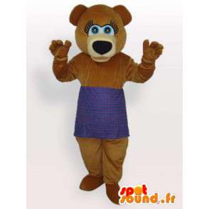 Brown bear mascot with purple apron - Pooh Costume  - MASFR00291 - Bear mascot