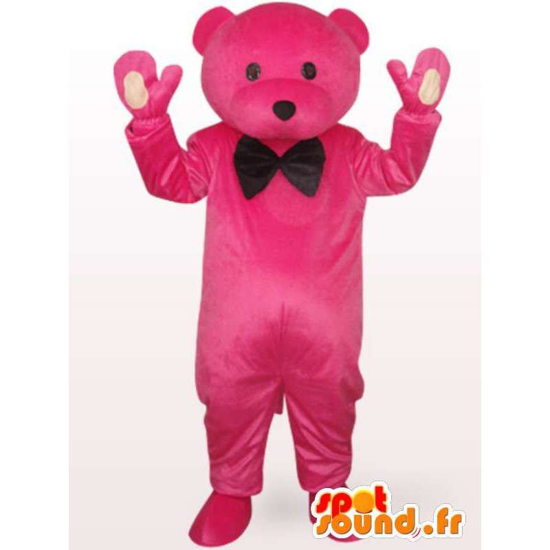 Mascotte urso no smoking rosa recheado com laço preto - MASFR00704 - mascote do urso