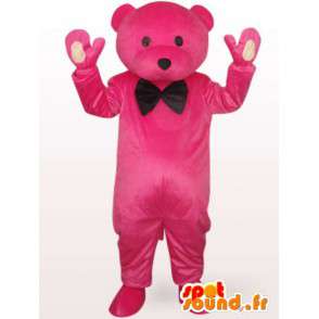 Mascot orso di peluche rosa con papillon nero tuxedo - MASFR00704 - Mascotte orso