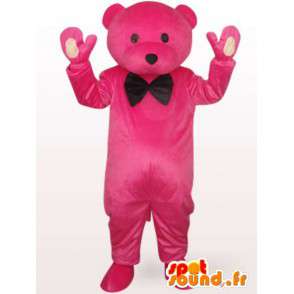 Mascota del oso de peluche de color rosa esmoquin con corbata de lazo negro - MASFR00704 - Oso mascota