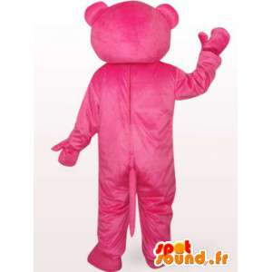 Mascotte beer in roze smoking gevuld met zwarte vlinderdas - MASFR00704 - Bear Mascot