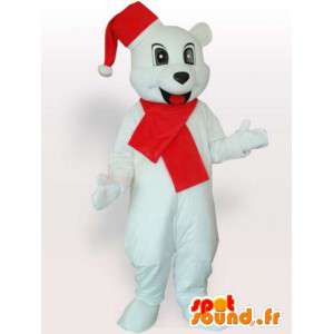 Mascota del oso polar con el sombrero de la Navidad y una bufanda roja - MASFR00705 - Oso mascota