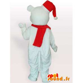 Mascot Polar Bear with Christmas hat and red scarf - MASFR00705 - Bear mascot
