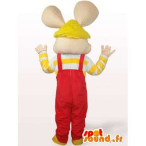 Mascotte de souris - lapin en salopette rouge et manches jaunes - MASFR00756 - Mascotte de lapins