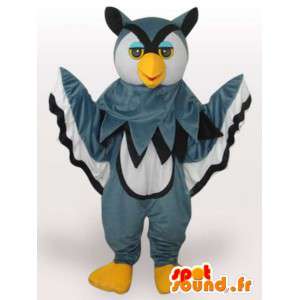 Gray owl mascot majestic and colorful - Plush Grey and yellow - MASFR00330 - Mascot of birds