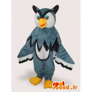 Mascotte hibou gris majestueux et coloré - Peluche Gris et jaune - MASFR00330 - Mascotte d'oiseaux