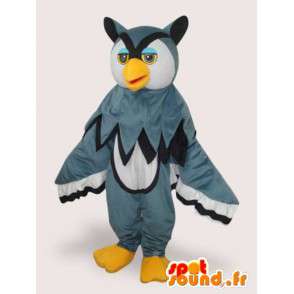 Mascotte majestueuze en kleurrijke grijze uil - Plush Grijs en geel - MASFR00330 - Mascot vogels