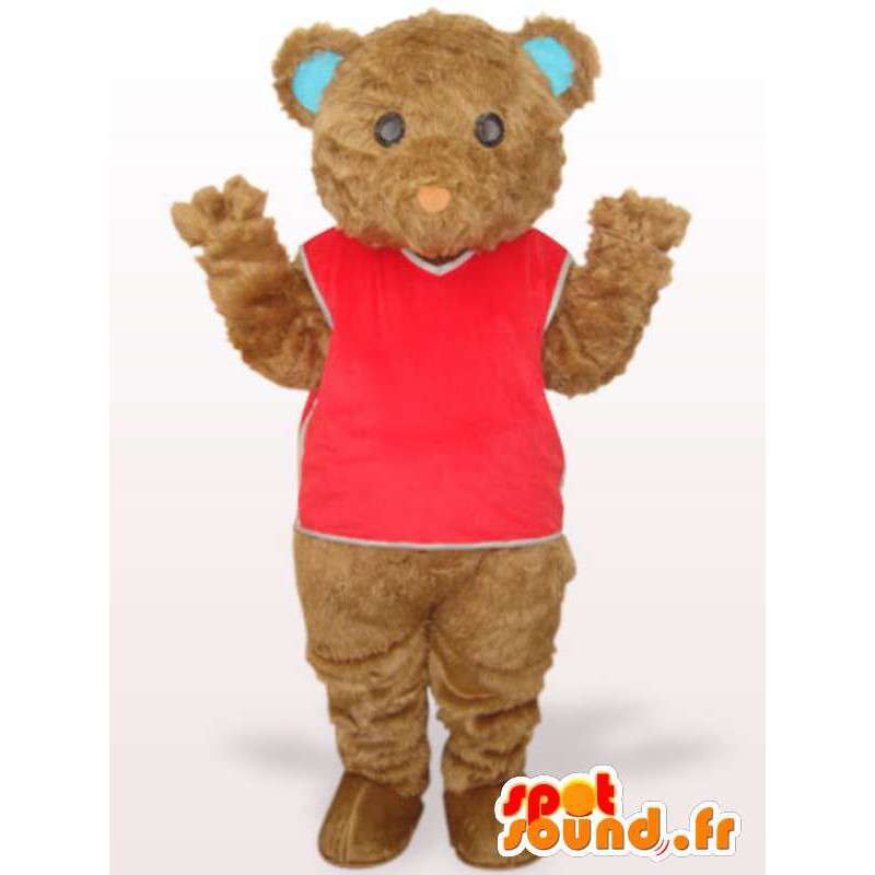 Mascot teddy bear with red t-shirt and cotton fiber - MASFR00755 - Bear mascot