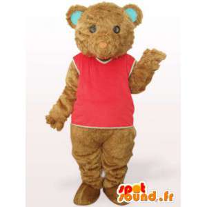 Mascot bamse med rød skjorte og bomull fiber - MASFR00755 - bjørn Mascot