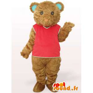 Mascot teddy bear with red t-shirt and cotton fiber - MASFR00755 - Bear mascot