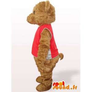 Mascot teddy bear with red t-shirt and cotton fiber - MASFR00755 - Bear mascot