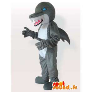 Wicked dinosaur mascot shark gray and white with blue eyes - MASFR00640 - Mascots dinosaur