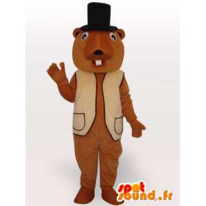 Castor terno mascote e chapéu preto com acessórios - MASFR00678 - Beaver Mascot