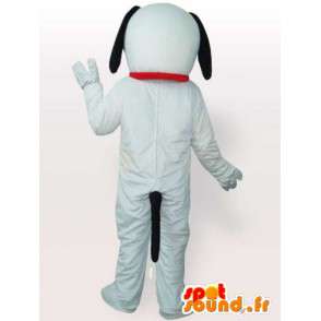 Bílý a černý pes maskot s rukavicemi a bílé boty - MASFR00693 - psí Maskoti