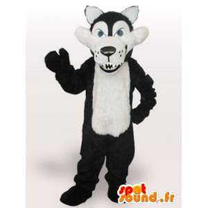 Mascot lobo preto e branco com dentes afiados - Traje do lobo - MASFR00669 - lobo Mascotes