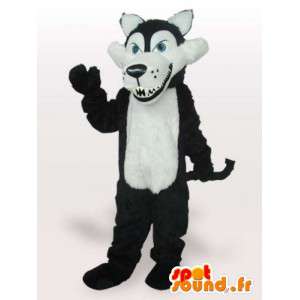 Mascot schwarz und weiß Wolf mit scharfen Zähnen - Wolf Kostüm - MASFR00669 - Maskottchen-Wolf