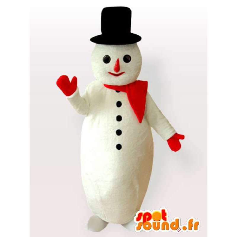 χιονάνθρωπος μασκότ με το μεγάλο μαύρο καπέλο - MASFR00896 - Ο άνθρωπος Μασκότ