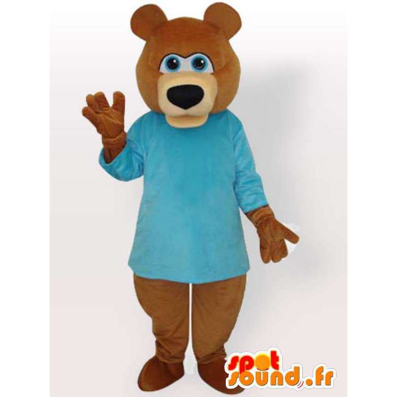 Mascotte bruine beer met blauwe trui - bruin dieren kostuum - MASFR00893 - Bear Mascot