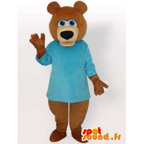 Brown bear mascot with blue sweater - brown animal costume - MASFR00893 - Bear mascot