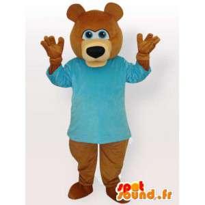 Μασκότ καφέ αρκούδα με μπλε πουλόβερ - καφέ ζώο κοστούμι - MASFR00893 - Αρκούδα μασκότ