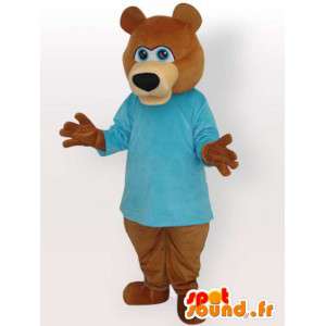 Brown bear mascot with blue sweater - brown animal costume - MASFR00893 - Bear mascot