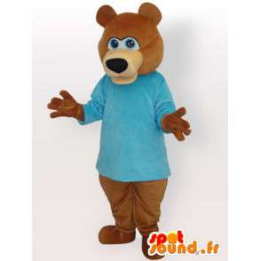 Brown bear mascot with blue sweater - brown animal costume - MASFR00893 - Bear mascot