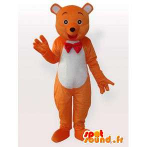 蝶ネクタイ付きクマのマスコット-オレンジ色のクマのコスチューム-MASFR00899-クマのマスコット