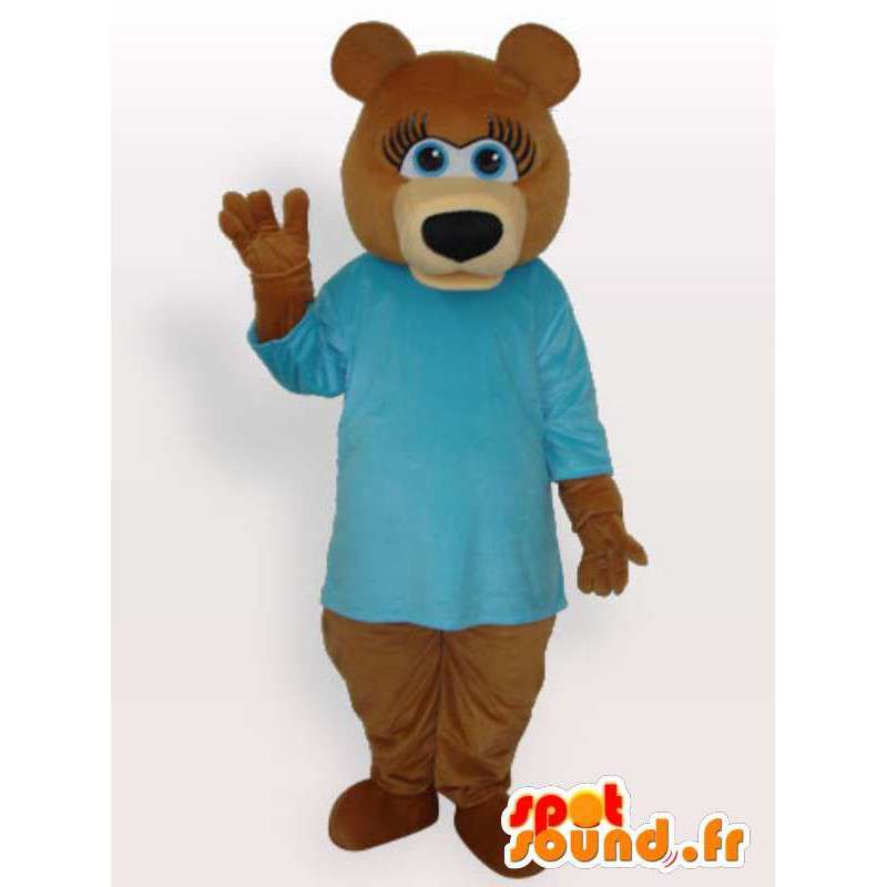 Bear kostume i blå t-shirt - Bear kostume - Spotsound maskot