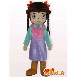 Dívka kostým s copánky - oblečená dívka kostým - MASFR00929 - Maskoti chlapci a dívky