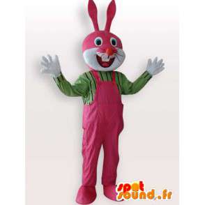 Rabbit costume with pink overalls - Disguise quality - MASFR001070 - Rabbit mascot