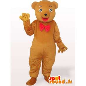 Mascote urso de pelúcia com laço vermelho - fantasia de urso - MASFR00965 - mascote do urso