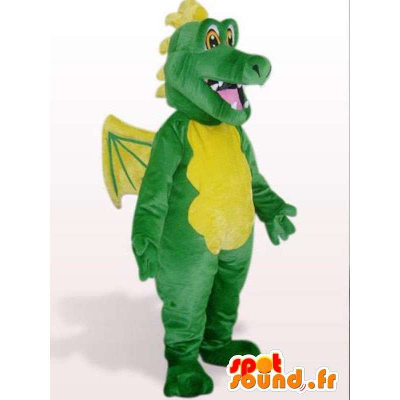 Green dragon mascot with wings - with costume accessories - MASFR00930 - Dragon mascot