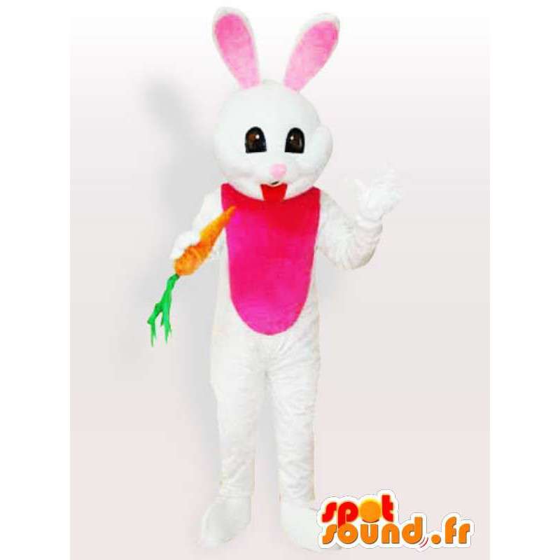 Coelho branco da mascote com cenoura - Disguise animal floresta - MASFR001114 - coelhos mascote