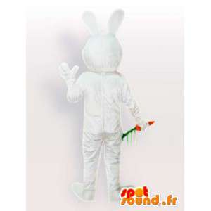 Coelho branco da mascote com cenoura - Disguise animal floresta - MASFR001114 - coelhos mascote