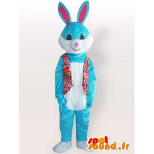 Mascot blauw konijn met bloemen vest - konijnkostuum - MASFR001140 - Mascot konijnen