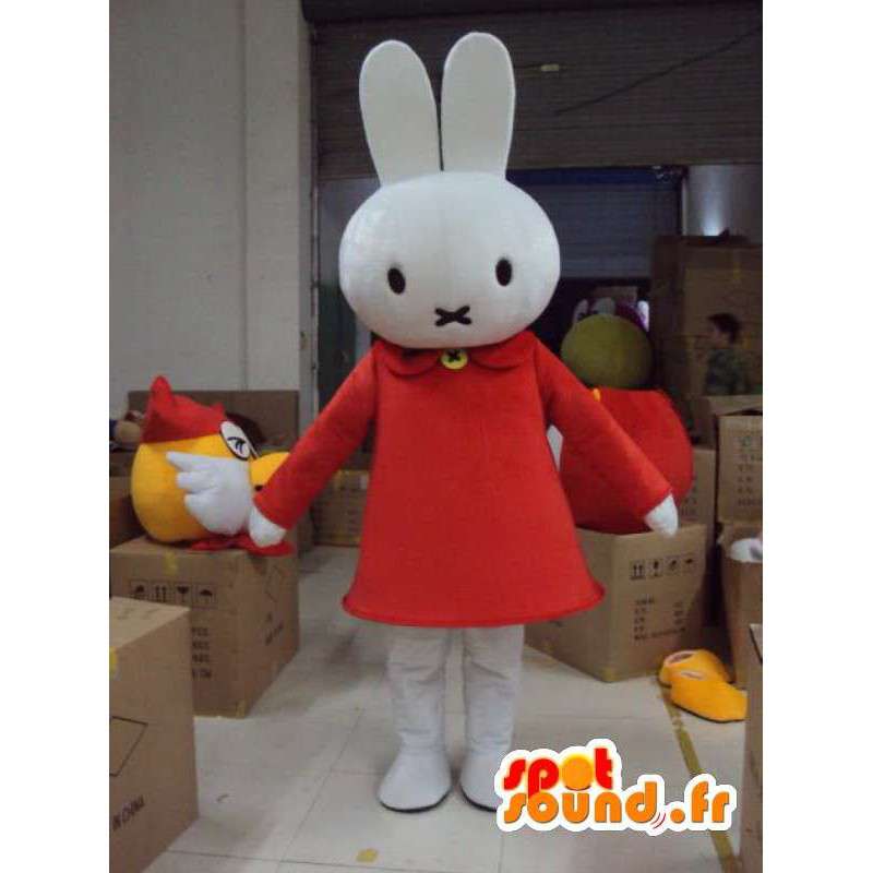 Hvit kanin maskot kostyme med dress-kjole med plysj - MASFR001166 - Mascot kaniner