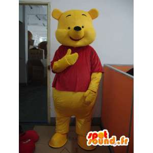 Mascotte de winnie l'ourson jaune et rouge – Anglais ou Français - MASFR001204 - Mascottes Winnie l'ourson