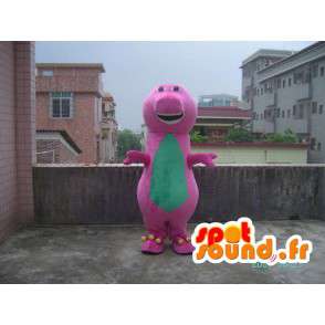 Mascot réptil rosa e sorridente verde com dentes  - MASFR00625 - mascotes répteis