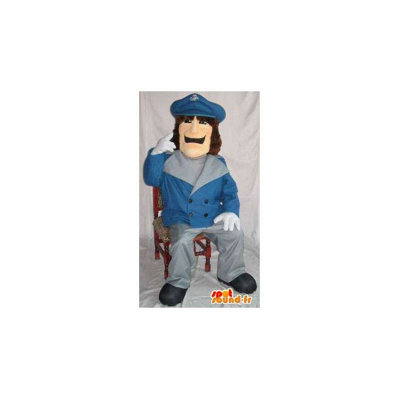 Policial Mascot usando um escudo revestimento azul - MASFR001499 - Mascotes homem