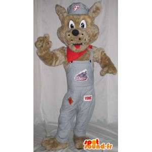 Fox Mascot com macacões cinza - todos os tamanhos - MASFR001501 - Fox Mascotes