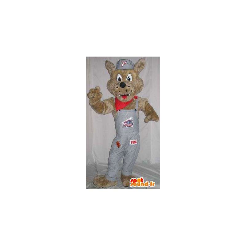 Fox Mascot met grijze overalls - alle soorten en maten - MASFR001501 - Fox Mascottes