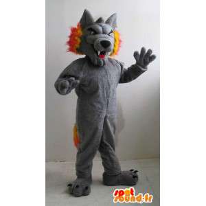 Grauer Wolf Maskottchen und orange Sport unterstützen - MASFR001515 - Maskottchen-Wolf