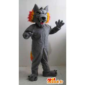 Mascotte de loup gris et orange sportif pour supporter - MASFR001515 - Mascottes Loup