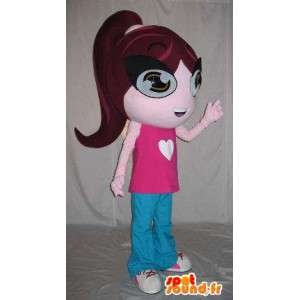 Costume ragazza studiosa vestita di rosa e blu - MASFR001577 - Ragazze e ragazzi di mascotte