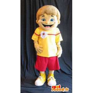 Mascot av en ung gutt i sommerklær rødt og gult - MASFR001585 - Maskoter gutter og jenter